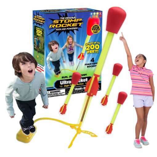 Stomp Rocket Original Ultra Rocket Launcher for Kids - Soars 200 Ft - 4 High Flying Rockets and Adjustable Launcher - Fun Outdoor Toy and Gift for Boys or Girls Age 5+ Years Old Ultra 4 Rockets