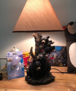 Zeckos Rustic Black Bear Family Table Lamp - Lodge-Inspired Home Lighting - 20" Tall Resin Construction - Charming Bear Face Print Shade - Ideal for Cabins and Dens 18 81qxz rJ66L