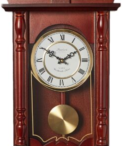 Alternative view of Bedford Clock Collection Classic 31" Chiming Wall Clock with Roman Numerals and A Swinging Pendulum in a Cherry Oak Finish