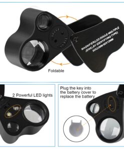 JARLINK 2 Pack 30X 60X Illuminated Jewelers Eye Loupe Magnifier, Foldable Jewelry Magnifiers with Bright LED Light for Gems, Jewelry, Coins, Stamps, etc (Black) Black 18 81qzoibGayL