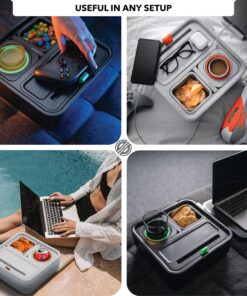 CouchConsole Original Tray - Drinks & Snacks Sofa Caddy with Armrest, Table with Phone Stand- TV Remote Control Storage and Organizer - for Living Rooms, RV, and Cars, Black/Gray Black and Gray 29 81r004HKFlL