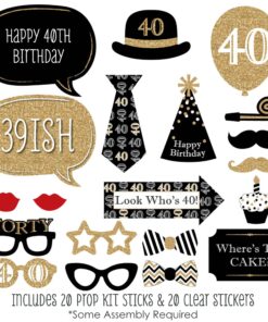 Alternative view of Adult 40th Birthday - Gold - Birthday Party Photo Booth Props Kit - 20 Count