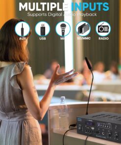 PYLE Wireless Bluetooth Karaoke Amplifier Home Car Bus Tours 300 Watts 2 Channel Digital Home Audio PA Receiver System 2 Microphone Input Control, FM Radio, USB,12 Volt Power Option Pyle PFA600BU 23 81r54OZeh1L