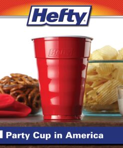 Hefty Party On Disposable Plastic Cups, Red, 18 Ounce, 50 Count (Pack of 3), 150 Total 50 Count (Pack of 3) 11 81r792jsL L