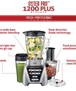 Oster Blender | Pro 1200 with Glass Jar, 24-Ounce Smoothie Cup and Food Processor Attachment, Brushed Nickel - BLSTMB-CBF-000 Blender + Food Processor Brushed Nickel 42 81r7A8eJqqL