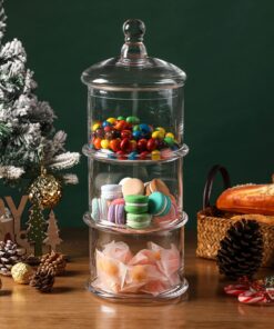 Alternative view of MyGift Modern 3 Tier Clear Glass Stacking Apothecary Jars with Lid, Round Glass Display Candy and Cookie Containers, 16 inch Tall