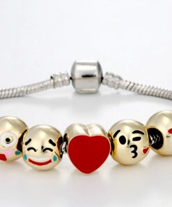 Expression Jewelry Emoticon Charms Bracelet - 18K Gold Plated with 10 Pieces of Interchangeable Enamel Beads 20 81rAZLGHvnL