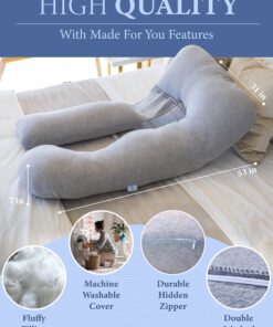 Pharmedoc Pregnancy Pillows, U-Shape Full Body Pillow – Jersey Cover Grey – Pregnancy Pillows for Sleeping – Body Pillows for Adults, Maternity Pillow and Pregnancy Must Haves U Grey 20 81rApPBDiRL