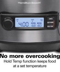 Hamilton Beach Portable 6 Quart Set & Forget Digital Programmable Slow Cooker with Lid Lock, Temperature Probe, Dishwasher Safe Crock & Lid, Black Stainless (33866) Temp Tracking Temperature Probe 18 81rB3f3TEQL