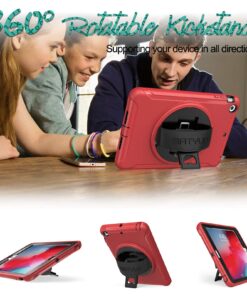 iPad Mini Case, iPad Mini 2 Case, iPad Mini 3 Case, BATYUE Rugged Shockproof Protective Case with 360 Degrees Rotatable Kickstand/Leather Hand Strap for Apple iPad Mini 1st/2nd/3rd Generation (Red) iPad Mini 3rd/2nd/1st Gen 7.9“ Leather Hand Strap (Red) 10 81rEEZkddL