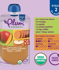 Plum Organics Stage 2 Organic Baby Food - Mango, Sweet Potato, Apple, and Millet - 3.5 oz Pouch (Pack of 12) - Organic Fruit and Vegetable Baby Food Pouch Mango,sweet potato,apple,millet 12 81rEmIRSoL
