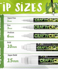 White Liquid Chalk Markers for Blackboard - Also Perfect Glass Window Markers for Cars, Shops or Home or Dry Erase Boards - Five Chalk Marker Pen Set, Fine & Jumbo Size Pens 1mm, 3mm, 6mm, 10mm, 15mm 5 Pack White Multi-size (1mm to 15mm) 13 81rFyLr9SL