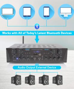 Pyle 500W Karaoke Wireless Bluetooth Amplifier - 4 Channel Stereo Audio Home Theater Speaker Sound Power Receiver with AUX IN, FM, RCA Subwoofer Speakers OUT, USB, Microphone IN with Echo - PTA44BT Amplifier System 23 81rGuw3qRLL