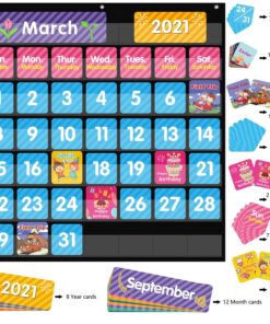 REGELETO 44 Pockets Calendar Pocket Chart for Classroom with 85 Cards, Monthly Calendar and Weather Black Pocket Chart for Kids Learning for Home or Kindergarten (25” X 24”) 44Pockets-1Pack 14 81rIs7vSB4L