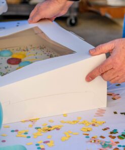 SCT White Window Bakery Boxes with Attached Flip Top, 4-Corner Beers Design, 10 x 10 x 2.5, White, Paper, 200/Carton 10" x 10" x 2-1/2" 27 81rJGYn64RL