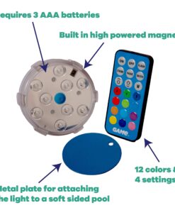 GAME 4306-BB Magnetic LED Changing Pool Wall Light with Remote Control 100% Waterproof & Submersible, 3", 12 Colors Plus 4 Modes 19 81rLy9seYnL