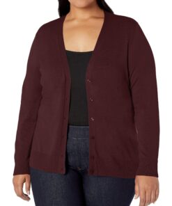 Amazon Essentials Women's Lightweight V-Neck Cardigan Sweater (Available in Plus Size) Large Burgundy 11 81rQFswlkML
