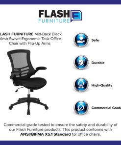 Flash Furniture Kelista Mid-Back Swivel Office Chair with Adjustable Lumbar Support and Seat Height, Ergonomic Mesh Desk Chair with Flip-Up Armrests, Black Black Mesh Set of 1 48 81rT0eLXjRL