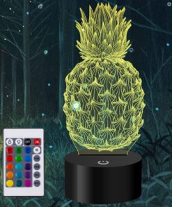 Pineapple 3D Illusion Lamp LED Pineapple Night Light for Living Bedroom Decor 16 Colors Changing USB Charging/Battery Powered Ananas Desk Table Lamp for Party Supplies Birthday Gift Toys for Kid