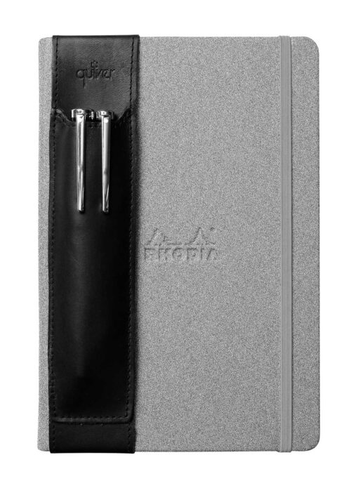 QUIVER Pen Holder for Notebook, Double Pen Holder, Full Grain Leather, Elastic, Reusable, Non-Adhesive, Fits A5 Notebooks, Journals, Planners, and Tablet Cases 8-8.5 Inches (20.3-21.5 cm) Tall