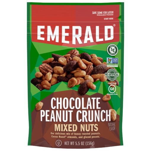 Emerald Nuts Chocolate Peanut Crunch Mixed Nuts (6-Pack) | Features Cocoa Roasted Almonds, Kettle Glazed Pecans, Kettle Glazed Peanuts | 5.5 Oz Resealable Bag | Kosher Dairy Certified, Non-GMO, Contains No Artificial Preservatives, Flavors or Synthetic...