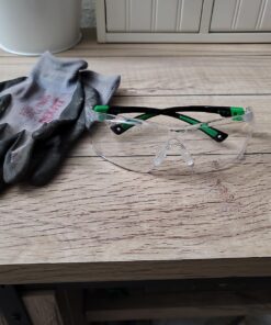 NoCry Clear Safety Glasses for Men and Women; Lightweight Work Glasses with Adjustable Frames and No-Slip Grips; Scratch Resistant Anti Fog Safety Glasses with Superior UV Protection, ANSI Z87.1 Rated Black & Green 1 36 81rb8xSICL