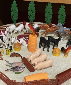 SCS Direct Farm Animal Toy Action Figure Set - 50 Pieces with 16 Different Barnyard Animals and Accessories - Includes Cows, Horses, Chickens, Pigs, Sheep & More - Great for School Projects & Dioramas 45 81reZTqHoHL