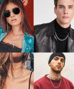 FIBO STEEL 3.5-10mm Stainless Steel Cuban Necklace Mens Women Curb Link Chain, 16-30 inches 16inches Black 3.5mm 9 81rnLOp1sML