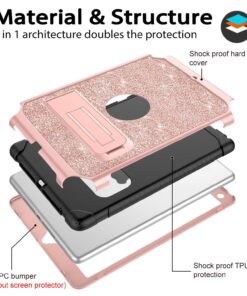 for iPad 9.7 Case 2017/2018, iPad Air 2 Case, iPad 6th/5th Generation Case with Kickstand, DUEDUE Glitter Bling 3 in 1 Heavy Duty Hard PC Cover Shockproof Full Protective Case for iPad Pro 9.7, Pink 10402-Pink 11 81roPXVWoZL
