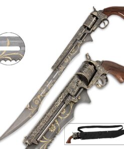 K EXCLUSIVE STEAMPUNK GUN BLADE SWORD from Nylon Shoulder Sheath, A Must for your Costume or Collection, Finely Crafted Antique Finish, Laser-Etched and Engraved Accents, Spinning Barrel-26 Overall 13 81roQKoVNuL