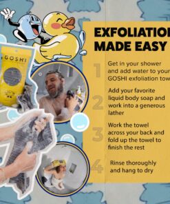 GOSHI Exfoliating Shower Towel - Rip-Resistant Exfoliating Washcloth for All Skin Types - Made in Japan Grey 23 81rodGoVgOL