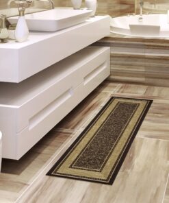 Ottomanson Machine Washable Bordered Design Non-Slip Rubberback 2x5 Traditional Runner Rug for Hallway, Kitchen, Bedroom, Entryway, 20" x 59", Brown Border Dark Brown Runner - 20" x 59" 19 81rpJMvGlzL