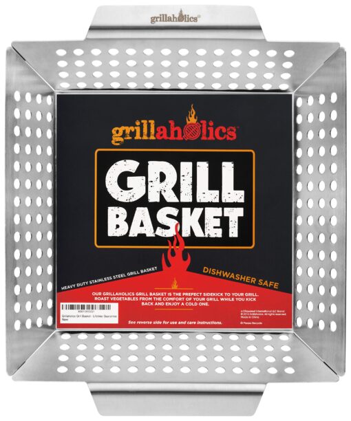 Grillaholics Grill Basket for Outdoor Grill - Durable Premium Stainless Steel Vegetable Grill Basket - XL Family Size BBQ Grill Basket - Perfect Grilling Accessories for Veggies, Fish, Shrimp & Kebabs