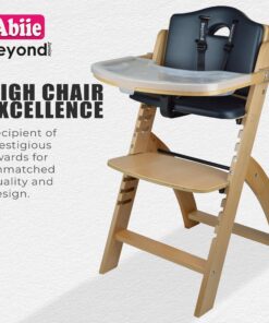 Abiie Beyond Junior Wooden High Chair with Tray. The Perfect Adjustable Baby Highchair Solution for Your Babies and Toddlers or as a Dining Chair. 6 Months up to 250 Lb. Natural Wood/Black Cushion 1 Count (Pack of 1) Natural Wood - Black Cushion 23 81ryCLUVnaL