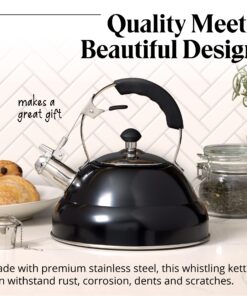 Willow & Everett Whistling Tea Kettle for Stove Top - 2.75 Quart Tea Pots for Stove Top w/Stainless Steel, Mirror Finish & Strainer Single Handle 30 81s SXHHrwL