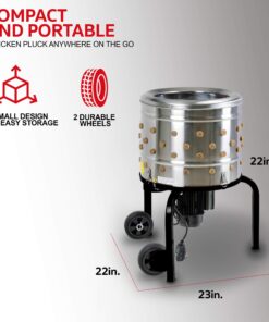 Kitchener Chicken Plucker De-Feather Remover Poultry and Fowl Food Processor Electric Stainless Steel Heavy Duty 1HP 120VAC 280RPM GFCI Connector 92 Soft Fingers 20" Drum Diameter 21 81s VaB00UL