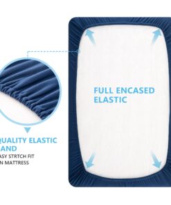 TILLYOU Mini Crib Fitted Sheets 2 Pack - Soft Jersey Knit Microfiber Playpen Bedding Sheet for Baby, Portable Mini Pack n Play Sheet, Machine Washable, 38'' x 24'',Light Gray & Navy Blue 2-pack Light Gray & Navy Blue mini crib sheet 11 81s08TmnjAL