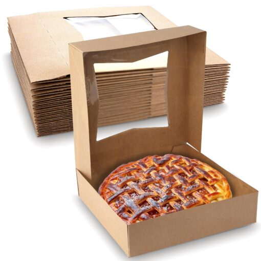 MT Products Kraft Pie Boxes with Window - Size of 10" X 10" X 2.5" - (15 Pieces) Easy Auto Pop-Up Bakery Boxes - Perfect for Donuts, Muffins, and, Cookies - Made in the USA