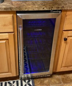 Beverage Refrigerator, Phiestina15 inch 96 Cans Built-in or Freestanding Beverage Cooler Mini Fridge with Auto Defrost,Glass Door & 6 Removable Shelves for Home Bar Office 22.4"D x 14.9"W x 33.9"H Stainless Steel 31 81s4QzvkSL