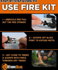 Atomic Bear Paracord Bracelet (2 Pack) - Adjustable - Fire Starter - Loud Whistle - Perfect for Hiking, Camping, Fishing and Hunting - Black & Black+Orange 32 81s6fcxMBHL 3