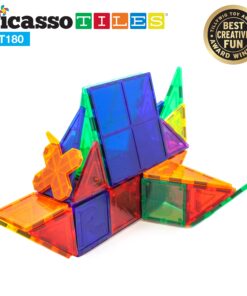 PicassoTiles 180 PCs Magnetic Tile Building Block Deluxe Construction Set with 2 Cars Clear Color Unique Shapes See Through Shape Tiles 3D Playboard Colorful Educational Construction for Kids Ages 3+ 22 81s72qBdKKL