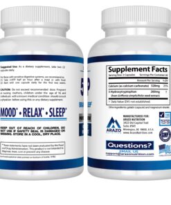 Arazo Nutrition 5-HTP 200 MG Plus Calcium for Mood, Sleep – Supports Calm and Relaxed Mood – 99% High Purity – 120 Capsules 20 81s9apCAhRL