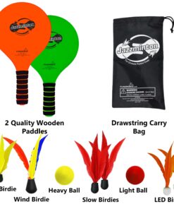Paddle Ball Game Jazzminton Deluxe with LED Birdie - Indoor/Outdoor Game for Kids, Teens and Adults 17 81sDwOZbV5S