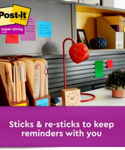 Post-it Super Sticky Notes, 3x3 in, 15 Pads, 2x the Sticking Power, Energy Boost, Bright Colors (Orange, Pink, Blue, Green), Recyclable (654-24SSAU-CP) 14 81sDyIywHSL