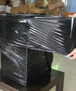 BOMEI PACK Black Stretch Wrap Industrial Strength with Plastic Handle 12" x 1000 Feet 80 Gauge 3-Pack, Black Shrink Wrap, Self-Adhering Black Plastic Wrap for Shipping, Moving 15 81sE YqByL