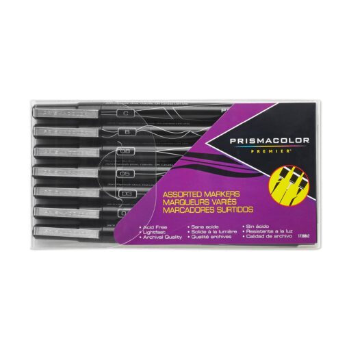 Prismacolor 1738862 Premier Illustration Markers, Assorted Tips, Black, 7-Count