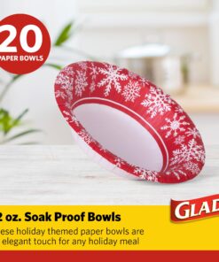 Alternative view of Glad Everyday Disposable Paper Bowls with Holiday Red Snowflake Design | Heavy Duty Paper Bowls, Microwavable Paper Bowls for Everyday Use | Red Snowflake Holiday Design | 12 Ounces, 20 Count 12 oz Paper Bowls - 20 ct