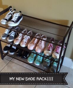 SONGMICS 3-Tier Shoe Rack Storage, Adjustable Metal Mesh Shoe Organizer Stand, Flat/Angled Stackable Shoe Rack Shelf for 9-12 Pairs, Shoe Tower for High Heels, Sneakers, Bronze, 12.1" x 29.1" x 24.7" 45 81sHxVCKNTL