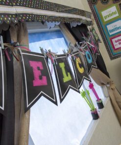 Teacher Created Resources TCR5614 Chalkboard Brights Pennants Welcome Bulletin Board, Paper, Multi 10 81sI1YF2enL