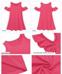 GRAPENT Girls Cold Shoulder Ruffled Short Sleeve Casual Loose Tunic Shirt Dress 8-9 Years Rose 11 81sIf3DTbcL